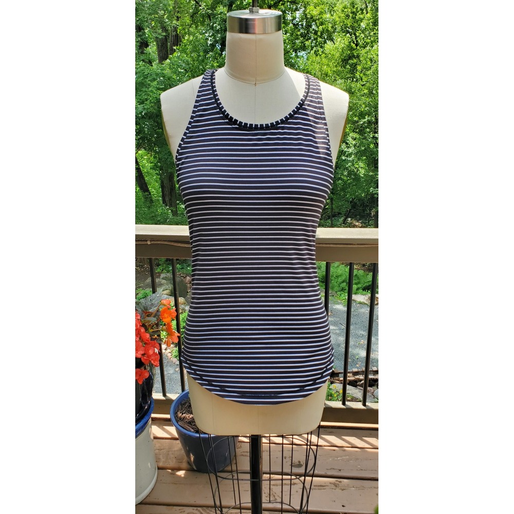 Lululemon Black White Striped Racerback Tank Top Scoop Neck Small